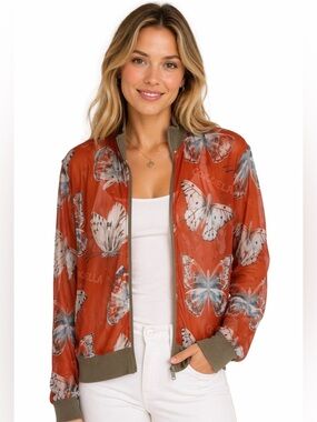 Juliet Johnstone Coachella Butterfly sheer zip up, women’s size XXL